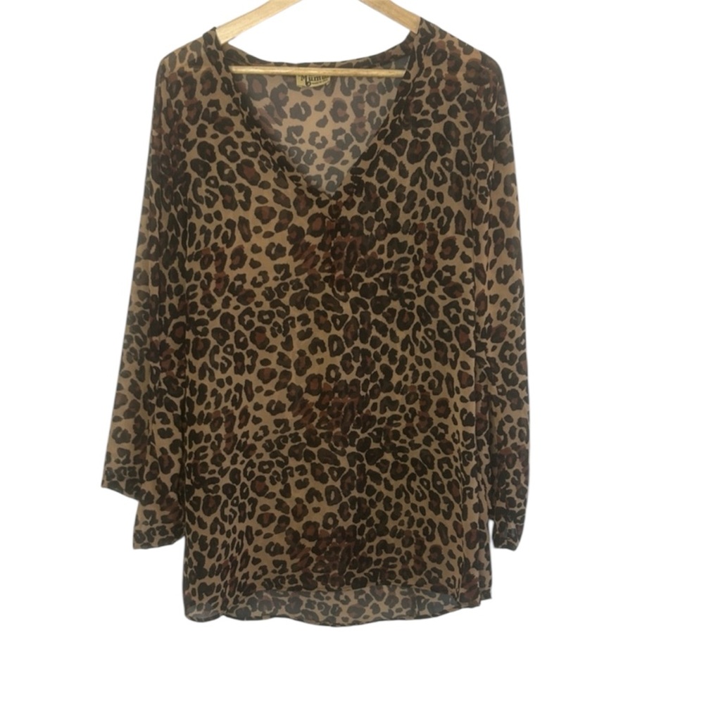 Show Me Your MuMu Leopard Print V-Neck Sheer Tunic Size Medium